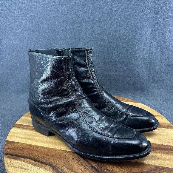 VTG Dingo Size 13D Black Leather Side Zip Ankle Shoes Dress Boots 4450 - Picture 2 of 13